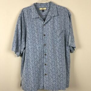 Tommy Bahama Silk Pineapple Shirt L Camp Blue‎ Hawaiian Resort Coastal Tropical